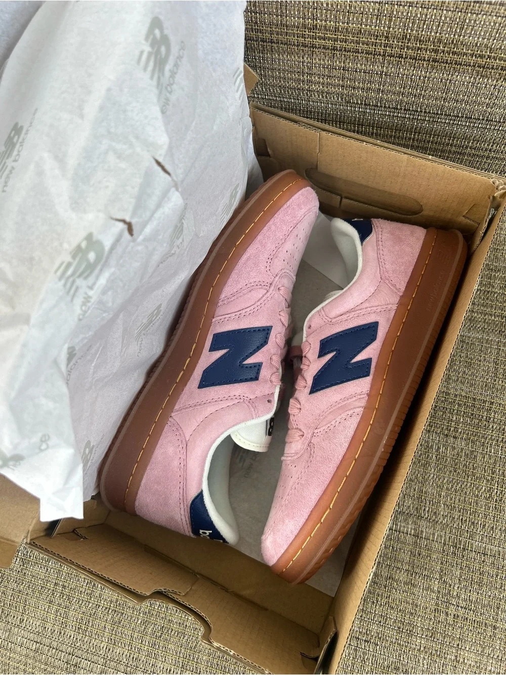 Brand New Balance T500 size 7.5 Pink Blue Suede Sneakers trainers shoes tennis